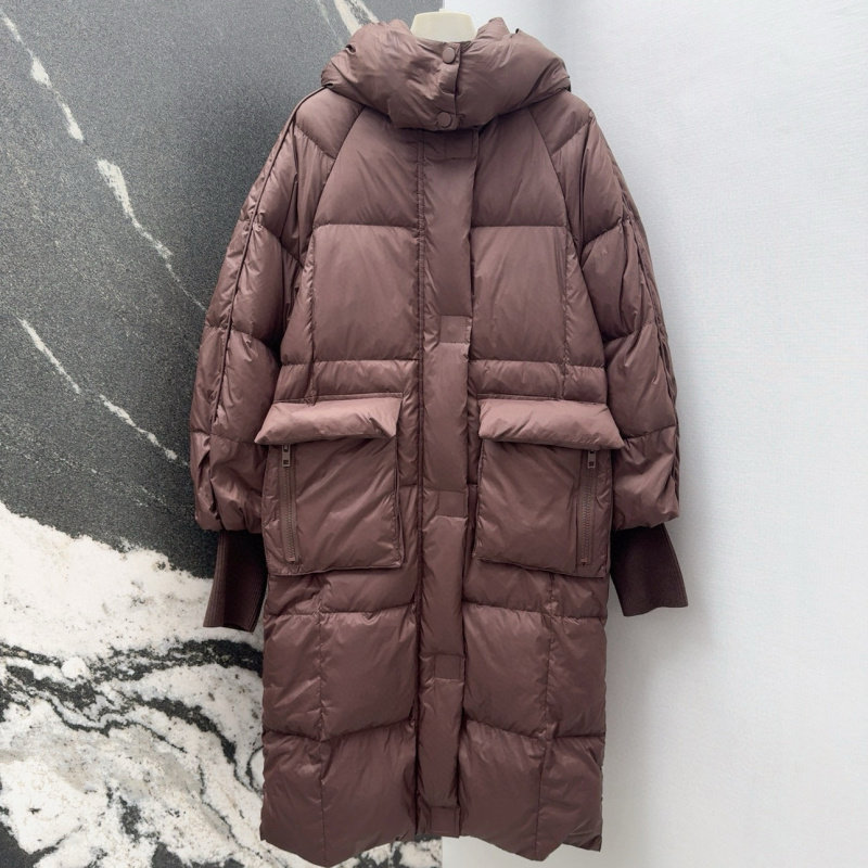 英伦复古风经典长款连帽羽绒服外套
