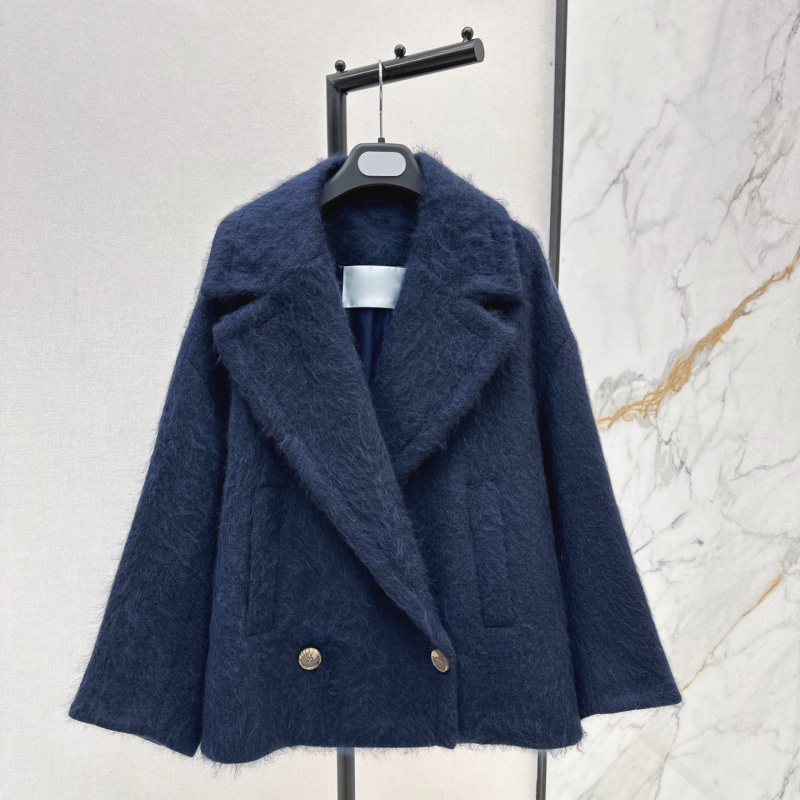 极简高级西装翻领设计深蓝廓形大衣