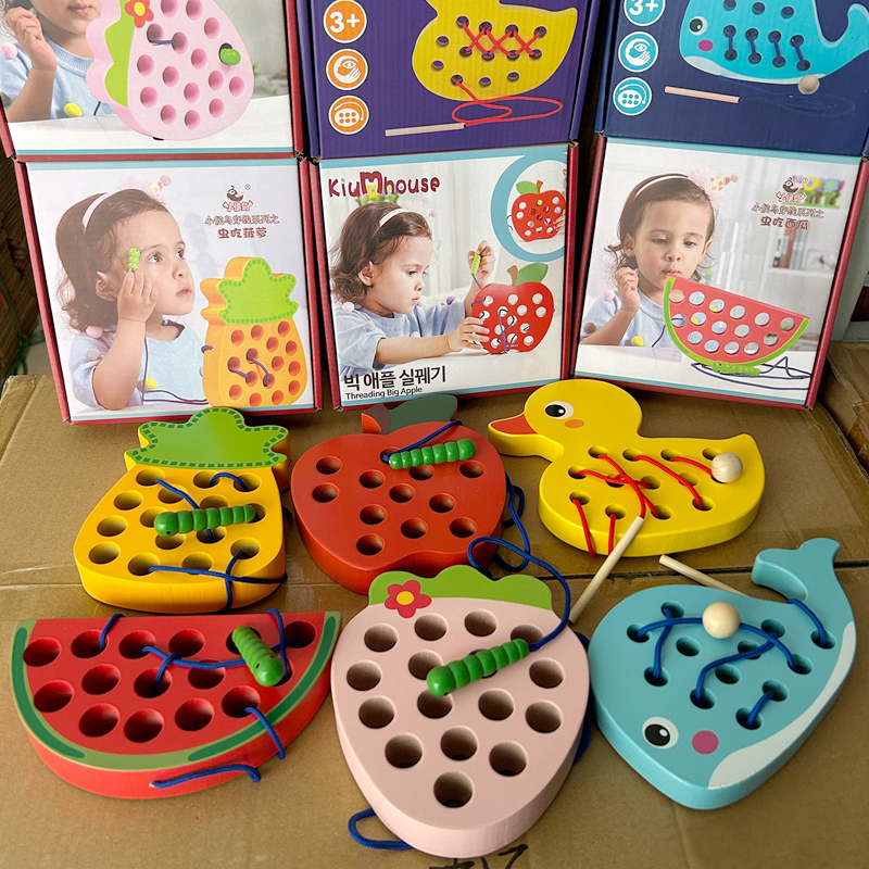 蒙特梭利虫吃苹果穿线益智玩具