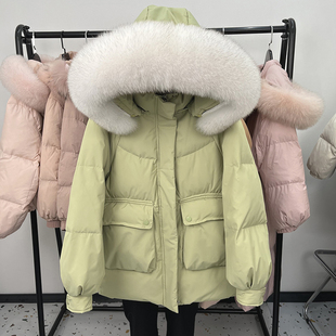 韩版羽绒服女中长款2025真狐狸大毛领可脱卸帽休闲加厚羽绒外套潮