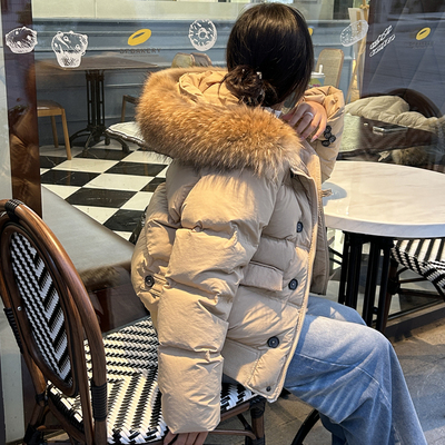 韩版东大门2025冬新款羽绒服女短款大毛领宽松休闲加厚小个子外套