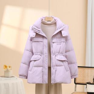 2025年秋冬季新款羽绒服女连帽短款收腰抽绳加厚宽松鸭绒保暖外套