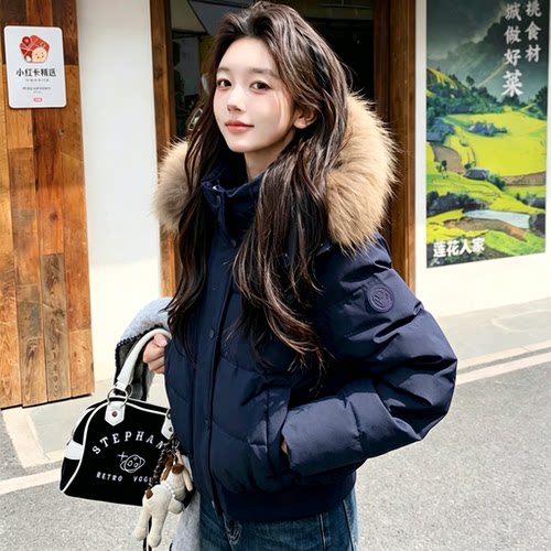 90白鸭绒2026冬季新款羽绒服女短款加厚连帽时尚收腰显瘦保暖外套