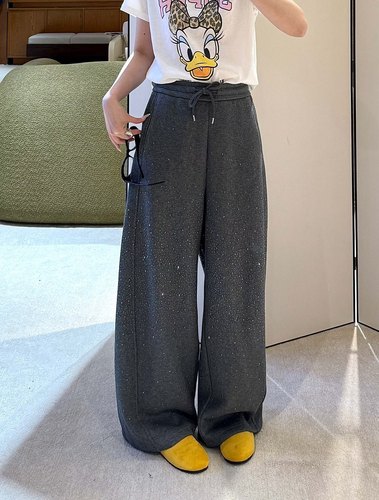 4色 贝果复古风慢调卫裤 松弛fit烫钻抽绳休闲加绒时尚宽松阔腿裤