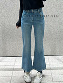 精致潇洒小开衩直筒微喇叭九分牛仔裤 立体剪裁 意式 素描画腿裤