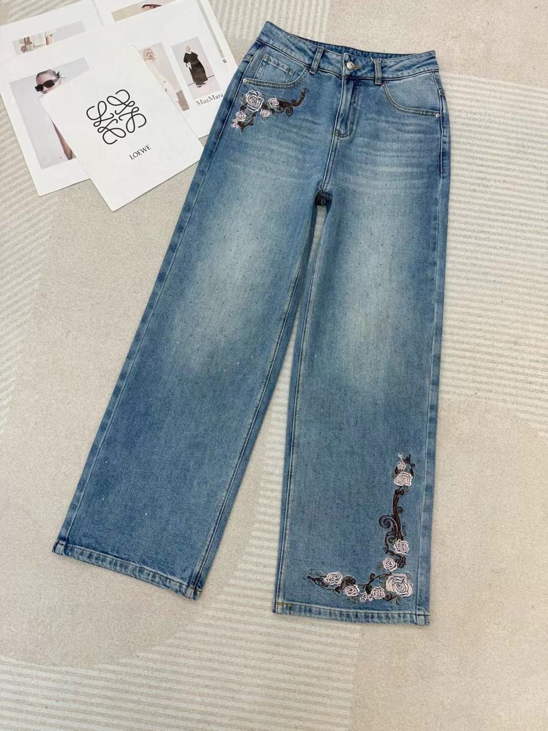 2026早春新款重工刺绣牛仔裤重工国风新款高腰阔腿小个子宽松直筒,女装/女士精品,皮裤,淘宝优惠券,粉丝福利购,淘宝优惠卷