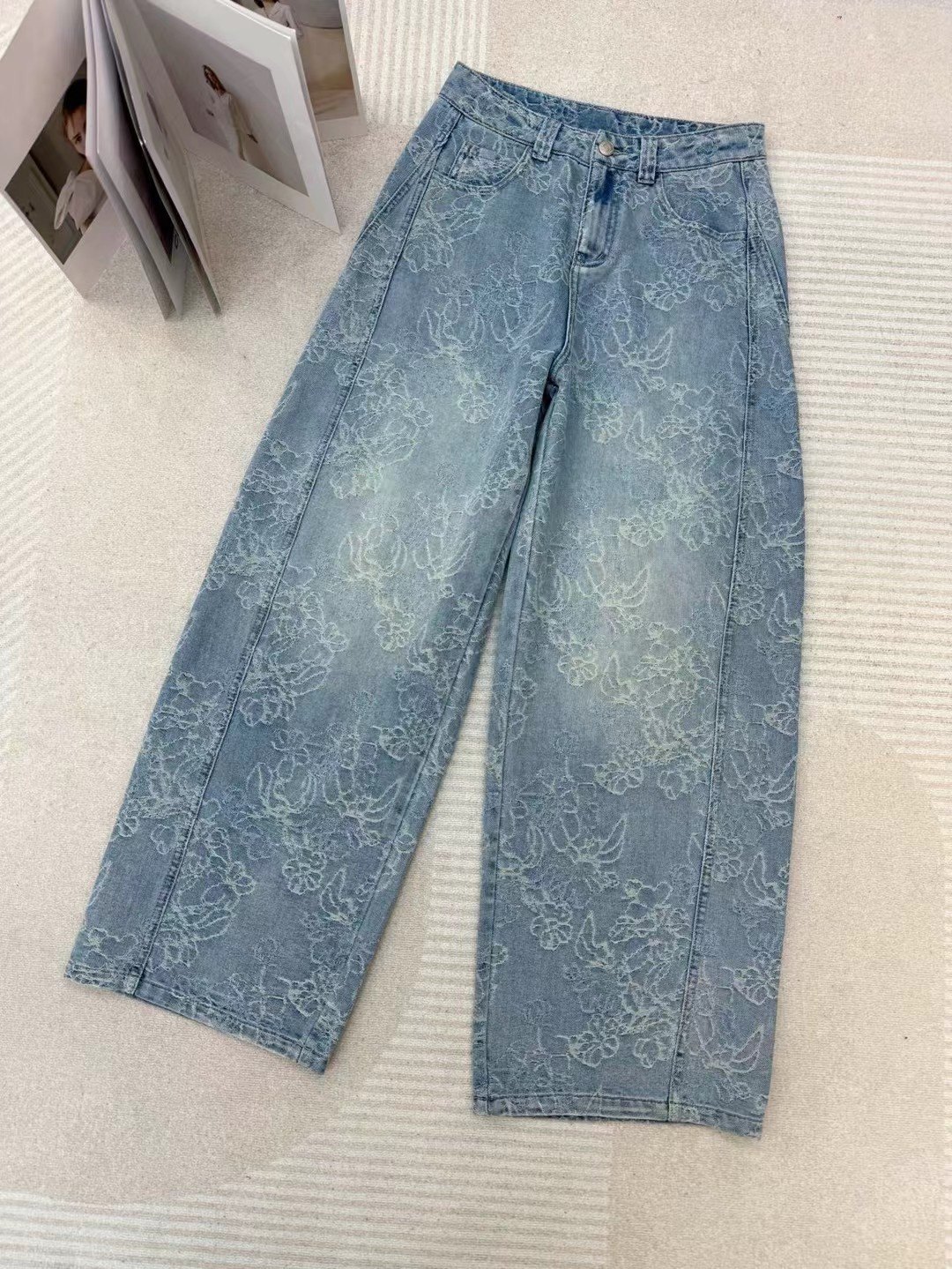 2026早春新款韩版时尚百搭显瘦高腰直筒阔腿裤女牛仔裤,女装/女士精品,皮裤,淘宝优惠券,粉丝福利购,淘宝优惠卷