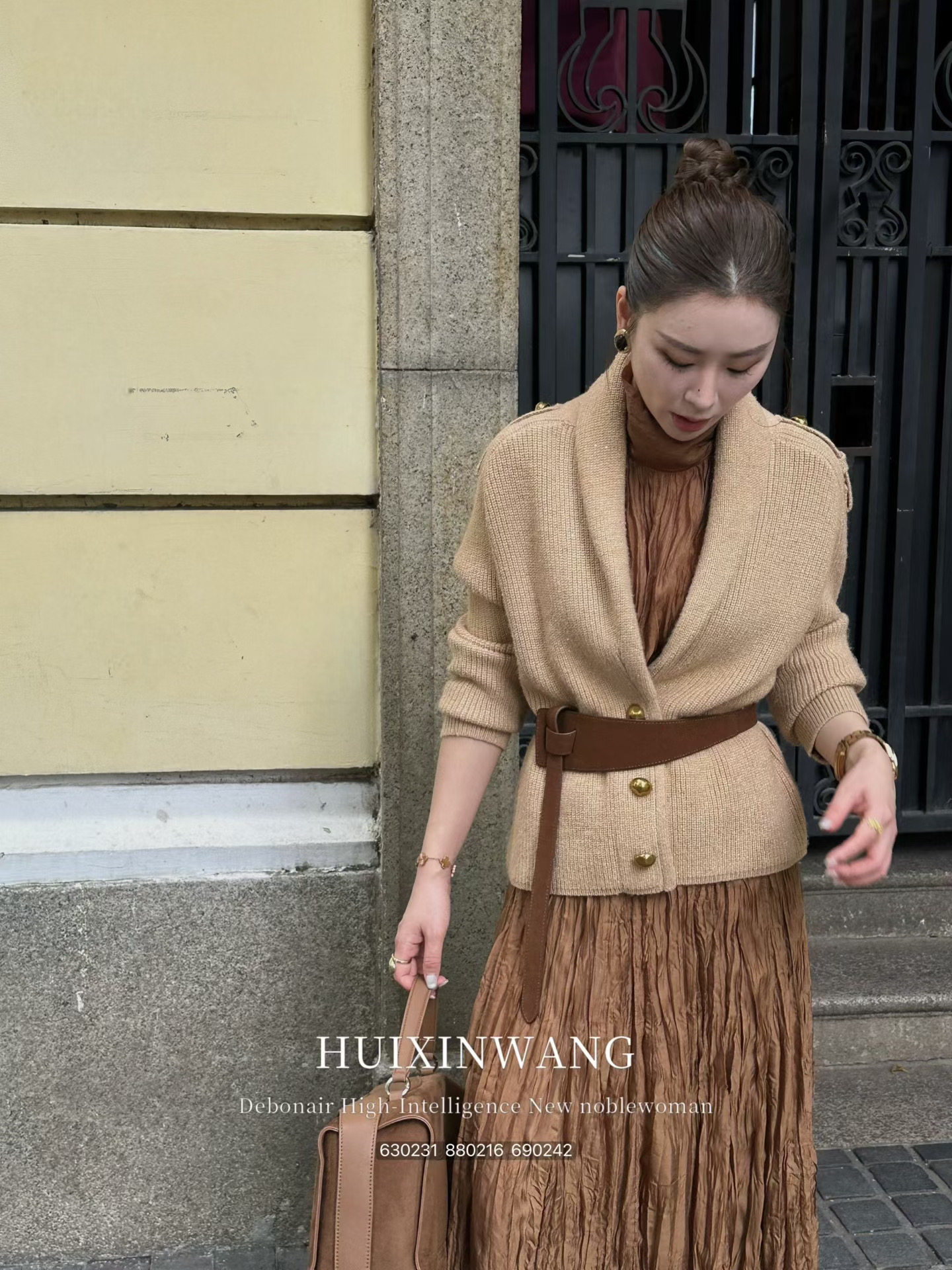 长期主义_獨立智识女菁英榛果咖翻领肩章落肩毛衣外套2026秋冬新