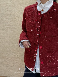 新年氛围感穿搭 温妮闪闪亮丝珠片优雅香风宽松百搭加厚羽绒外套