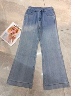 调性纹理自带做旧感blingling钉钻舒适有型天丝垂感筒喇牛仔裤 女
