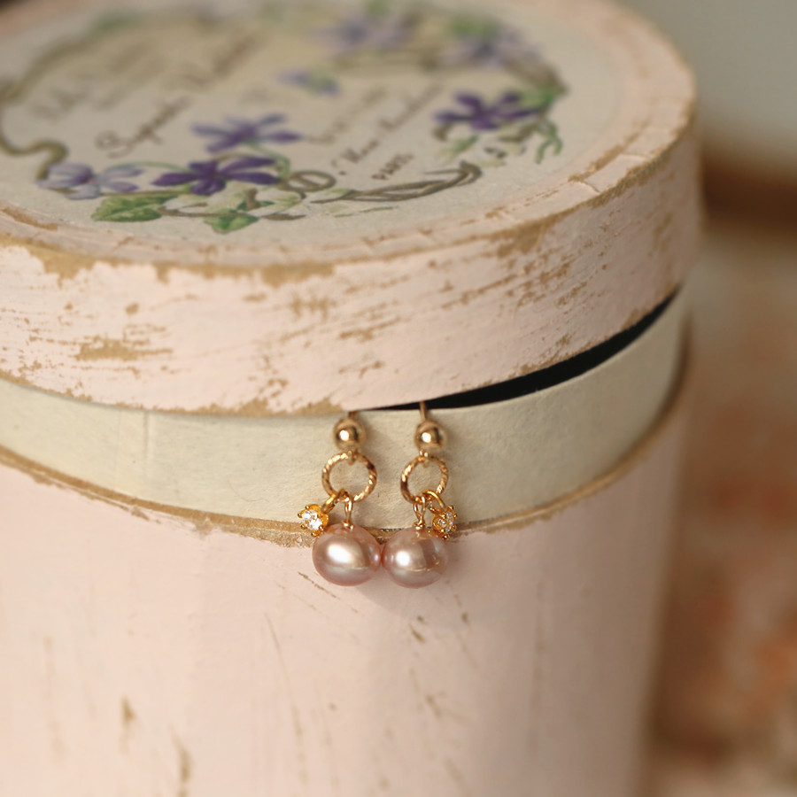 粉紫色迷你纯银锆石淡水珍珠