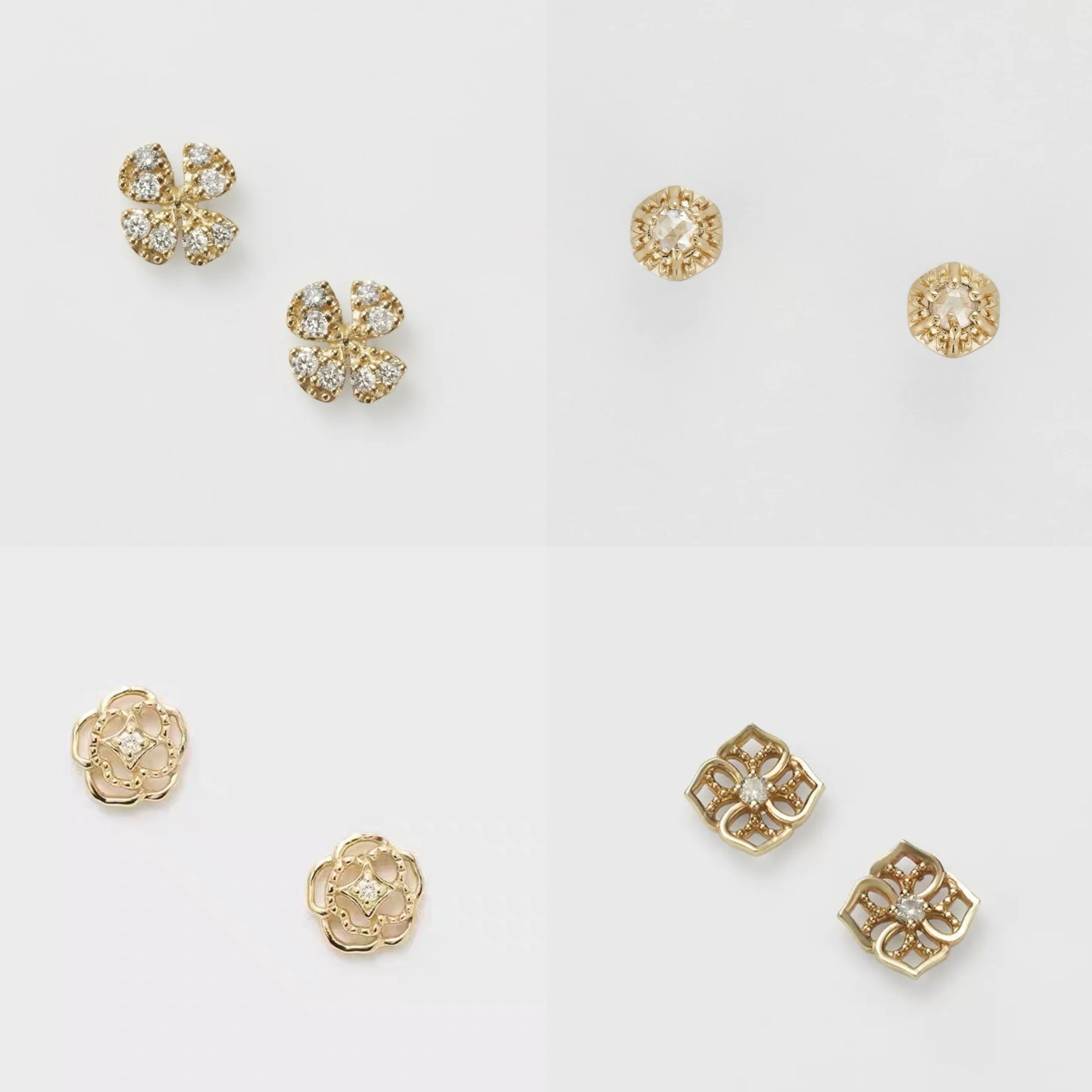 日系agete同款 925银镀金四叶草耳钉合集 迷你精致通勤女生日礼物