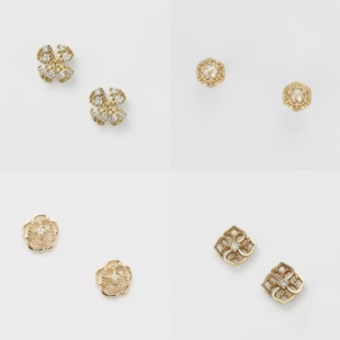 日系agete同款 925银镀金四叶草耳钉合集 迷你精致通勤女生日礼物