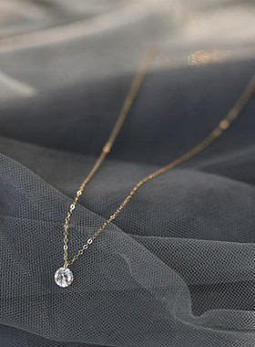 一滴清澈回馈BlingBling~ 美产14k包金单颗锆石项链 极简锁骨链女