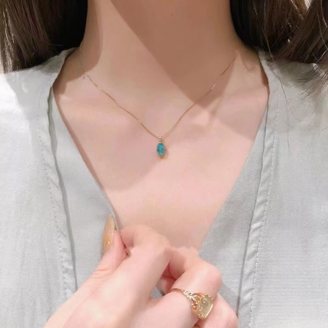 日系agete同款 白水晶绿松石马眼造型水滴项链925纯银镀14k镀金女