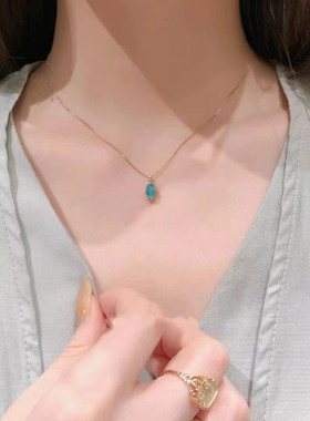 日系agete同款 白水晶绿松石马眼造型水滴项链925纯银镀14k镀金女