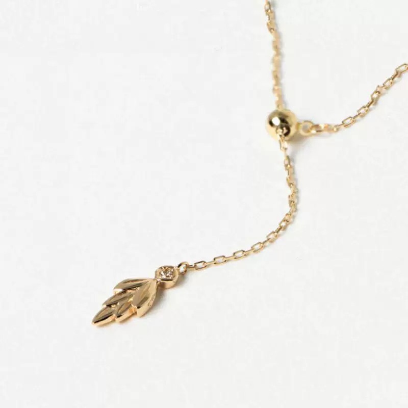 日系agete叶子裸链 可调节Y字链925银镀金细毛衣链长链可穿吊坠