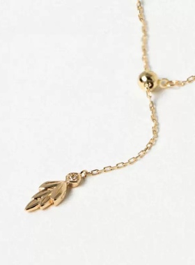 日系agete叶子裸链 可调节Y字链925银镀金细毛衣链长链可穿吊坠