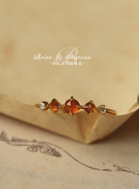 蜂蜜罐子 日系橙芬达石榴石925银镀金戒指气质宝石女生日开口礼物