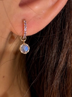 日系agete同款 圣诞限定天然紫水晶拉长石双面耳坠925银镀金耳环