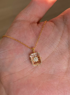 日系starjewelry同款 梦幻白水晶星星吊坠925银镀14k金项链锁骨链