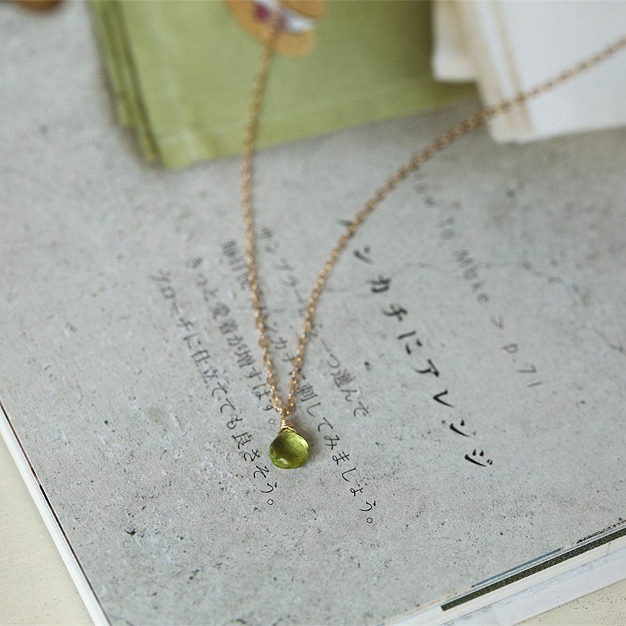 嫩芽 天然橄榄石项链 美国进口14k 包金锁骨链
