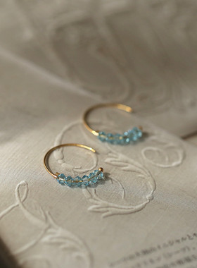 瓦尔登湖 蔚蓝的美好施家水晶托帕石蓝色耳环美国进口14k包金礼物