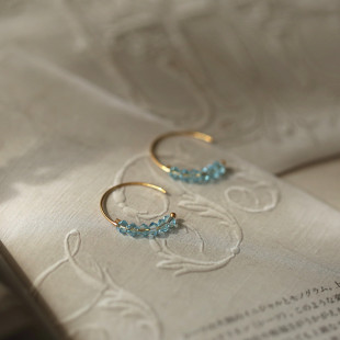 瓦尔登湖 美好施家水晶托帕石蓝色耳环美国进口14k包金礼物 蔚蓝