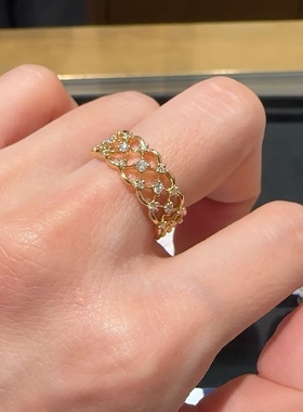 璀璨星空 日系va满天星蕾丝戒指 轻奢镶钻s925银镀14k金镂空指环