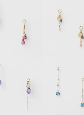 日系agete同款彩色宝石吊坠黄水晶石榴石堇青石伦敦蓝耳坠14k包金