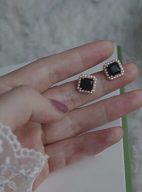 清仓925银甜酷高级感黑玛瑙迷你小珍珠复古港耳钉耳环女耳夹