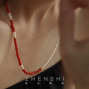 【弦歌】天然淡水baby珠项链女款正圆新中式南红复古小众颈饰颈链