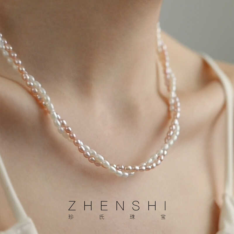 【亚妮】天然淡水双层米型珍珠项链女款 复古气质高级锁骨链颈链