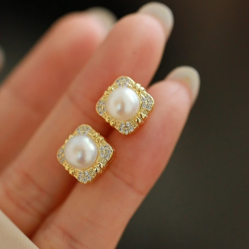 天然淡水珍珠耳钉女款