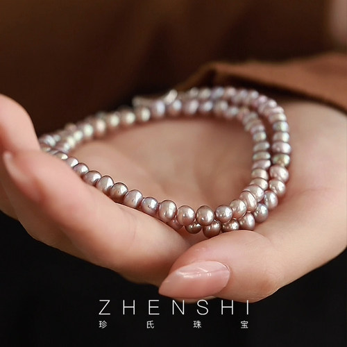 【绉穹】天然淡水珍珠项链女款 S925银极光炫彩复古精致满串颈链
