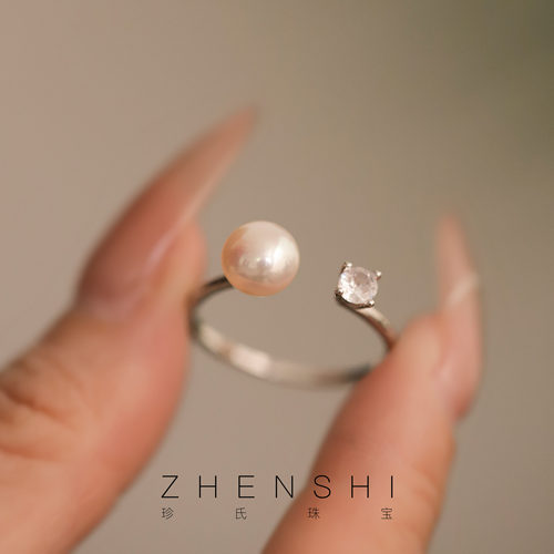 天然淡水珍珠戒指S925银女款