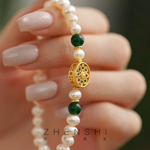 【翊深】天然淡水珍珠手链女 法式气质新中式复古高级感玛瑙手串