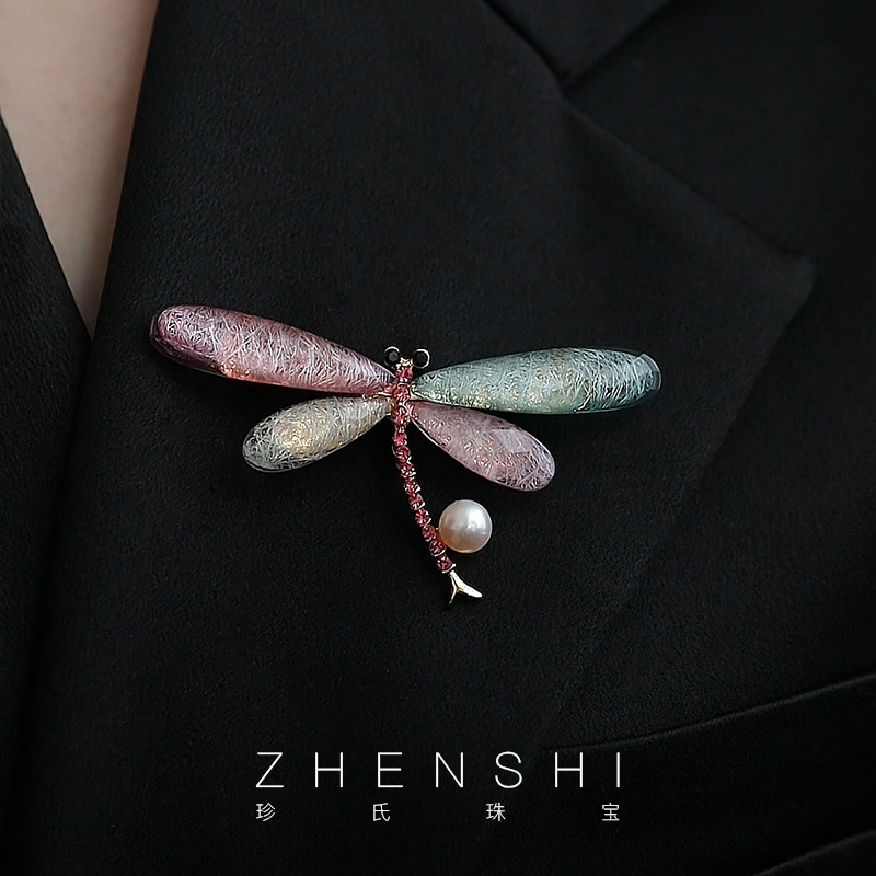 【达江】天然淡水珍珠胸针女款 法式气质高级感蜻蜓设计胸花胸饰