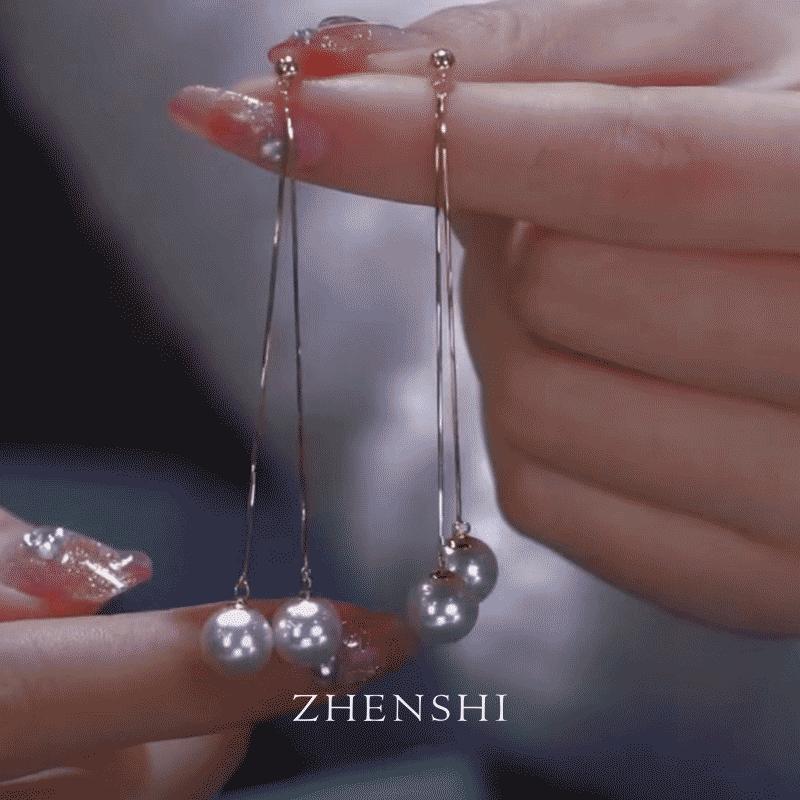 【两世欢】天然淡水珍珠耳线女款 S925银双珠时尚高级感耳钉耳饰
