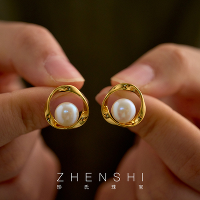 天然淡水珍珠耳钉女款