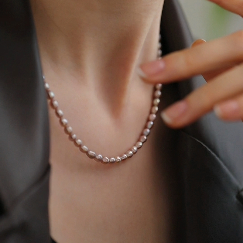 天然淡水米粒形珍珠锁骨链