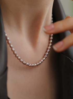 【婉滢】天然淡水珍珠项链女款米粒形紫色强光法式气质锁骨链颈链