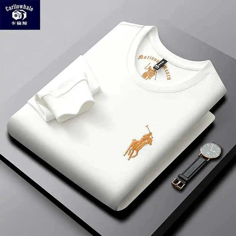 卡伦鲸320g纯棉男装卫衣圆领长袖T恤打底衫 中青年刺绣男士卫衣