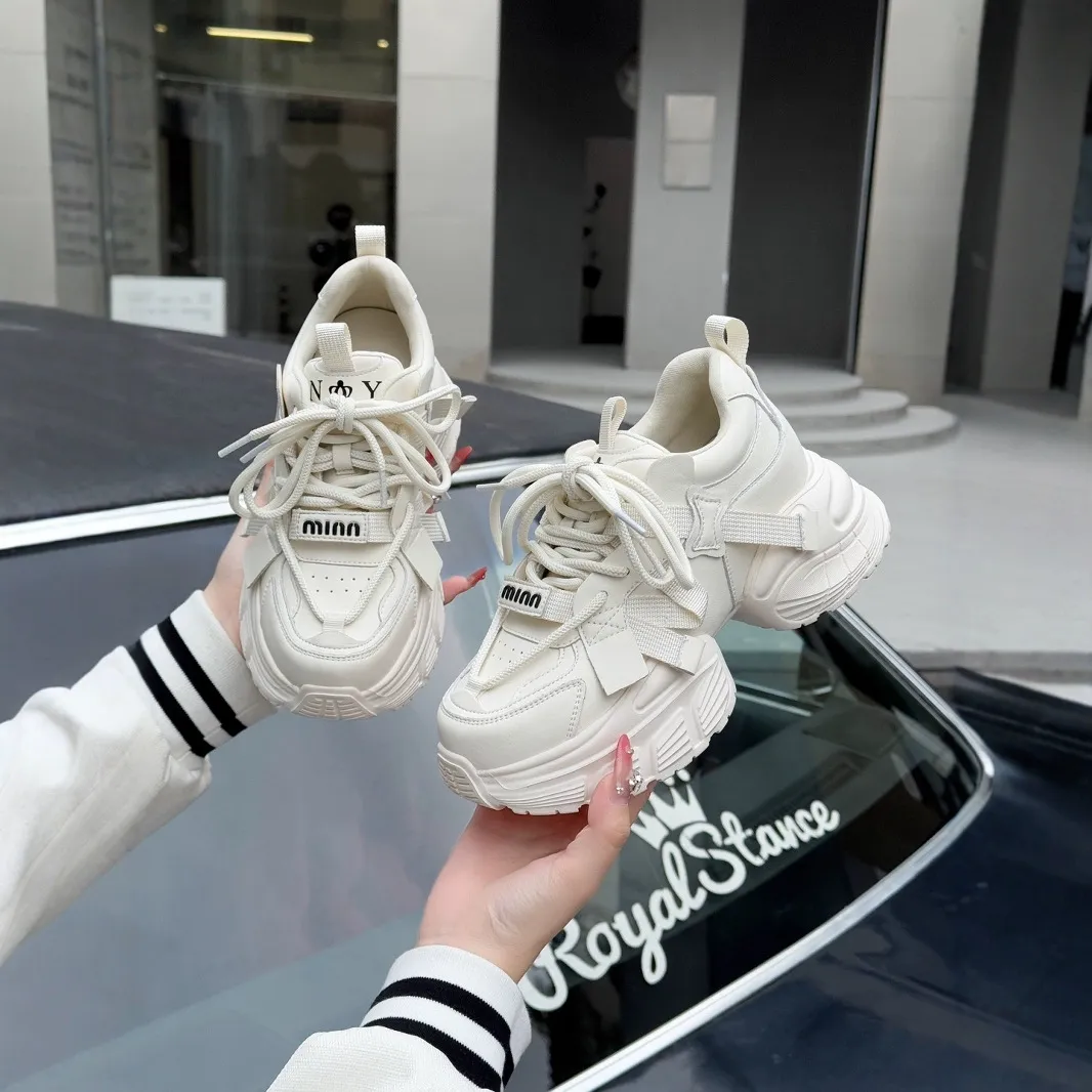 四季真皮老爹鞋运动鞋舒适内增高韩版小白鞋跑步鞋女高跟轻便增高