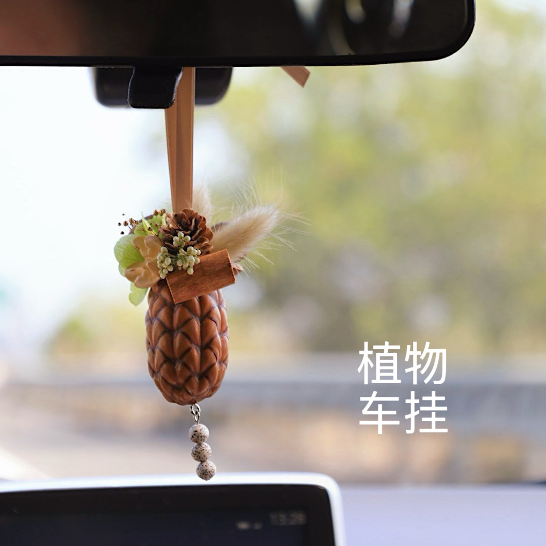 手工松果干花车载香薰酒椰果挂件高级感车内后视镜植物永生花挂饰