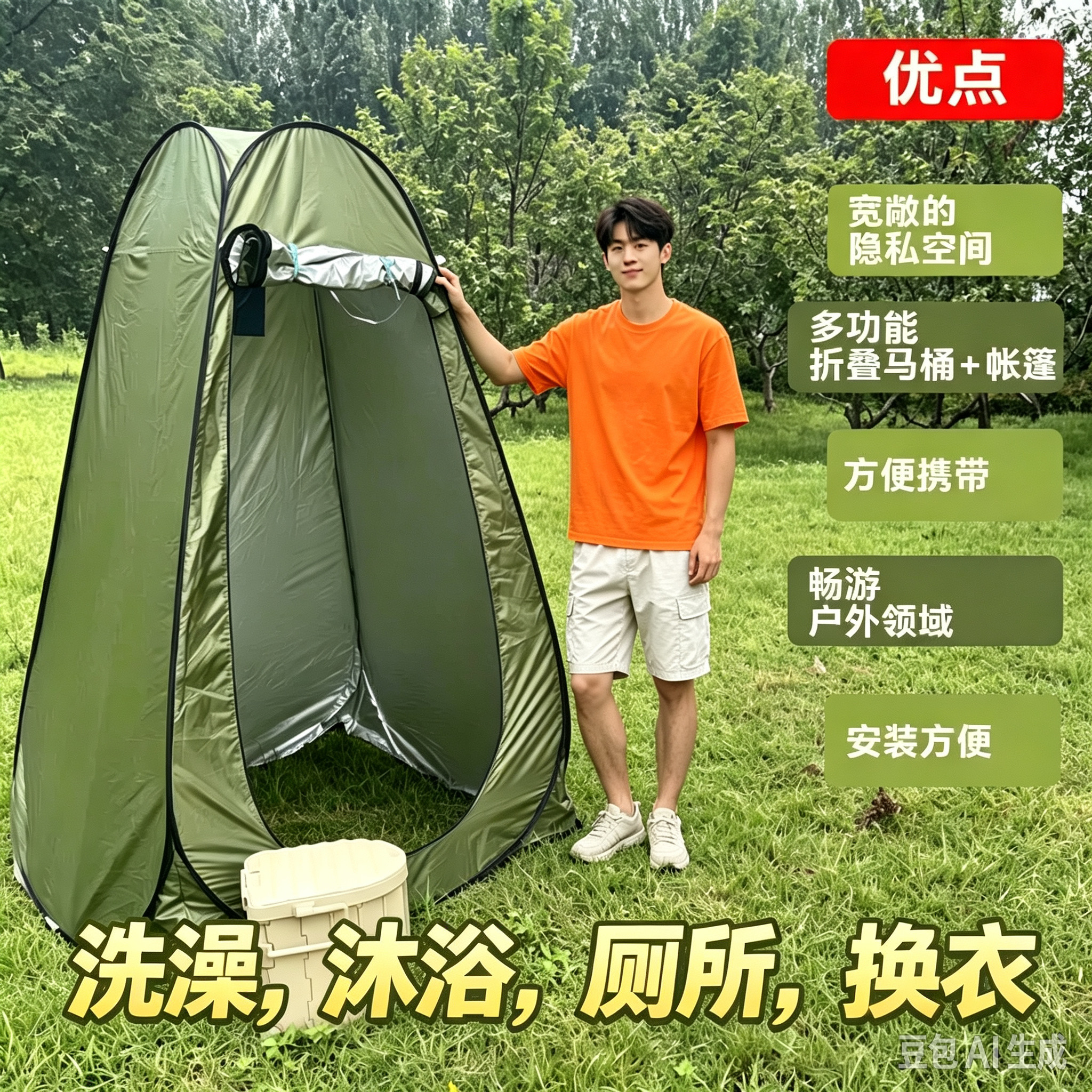 户外沐浴洗澡游泳换衣摄影沙滩帐篷便携式户外移动厕所马桶折叠
