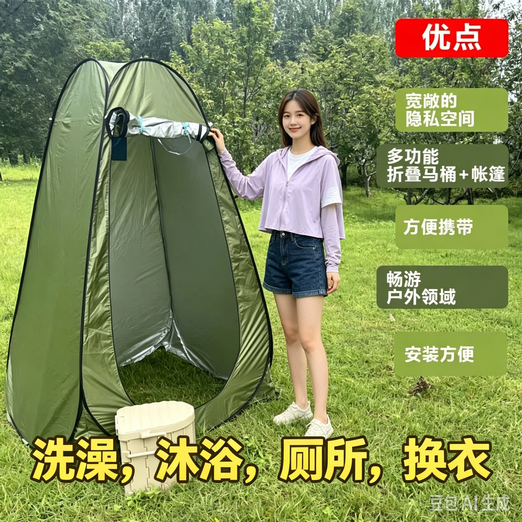 户外洗澡帐篷洗澡神器防冷沐浴帐篷浴罩户外移动厕所便携马桶折叠