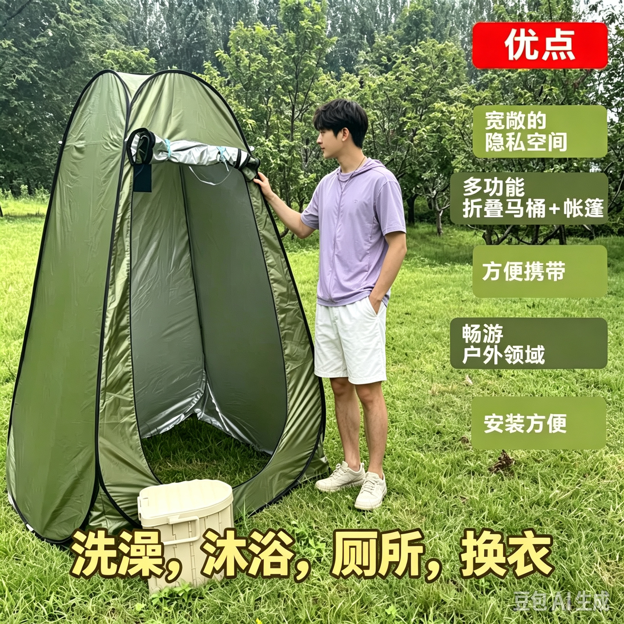 露营沐浴洗澡游泳换衣摄影沙滩帐篷便携式户外移动厕所马桶折叠