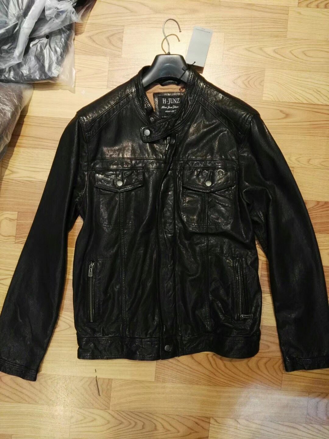 秋冬立领机车复古男士短款皮夹克