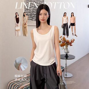 31033 女士简约舒适棉亚麻宽松吊带小背心女 春夏新品